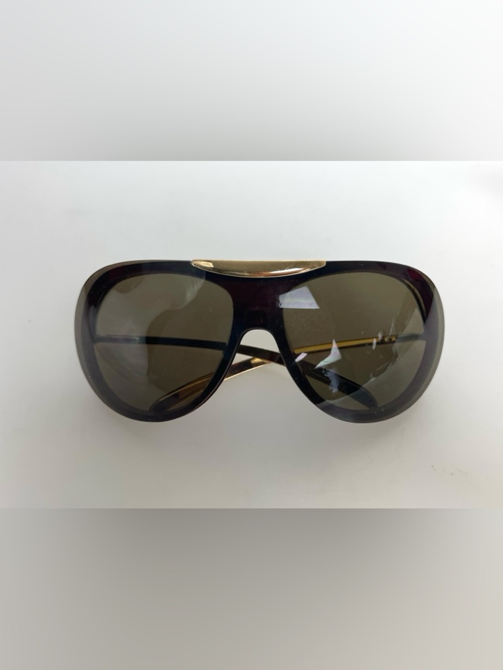 Vintage Y2K CHANEL 6006 Gold Shield Aviator Brown Lens Sunglasses Italy Unisex - Picture 3 of 16